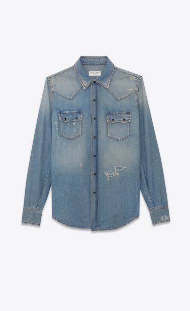 Western-style destroyed denim shirt